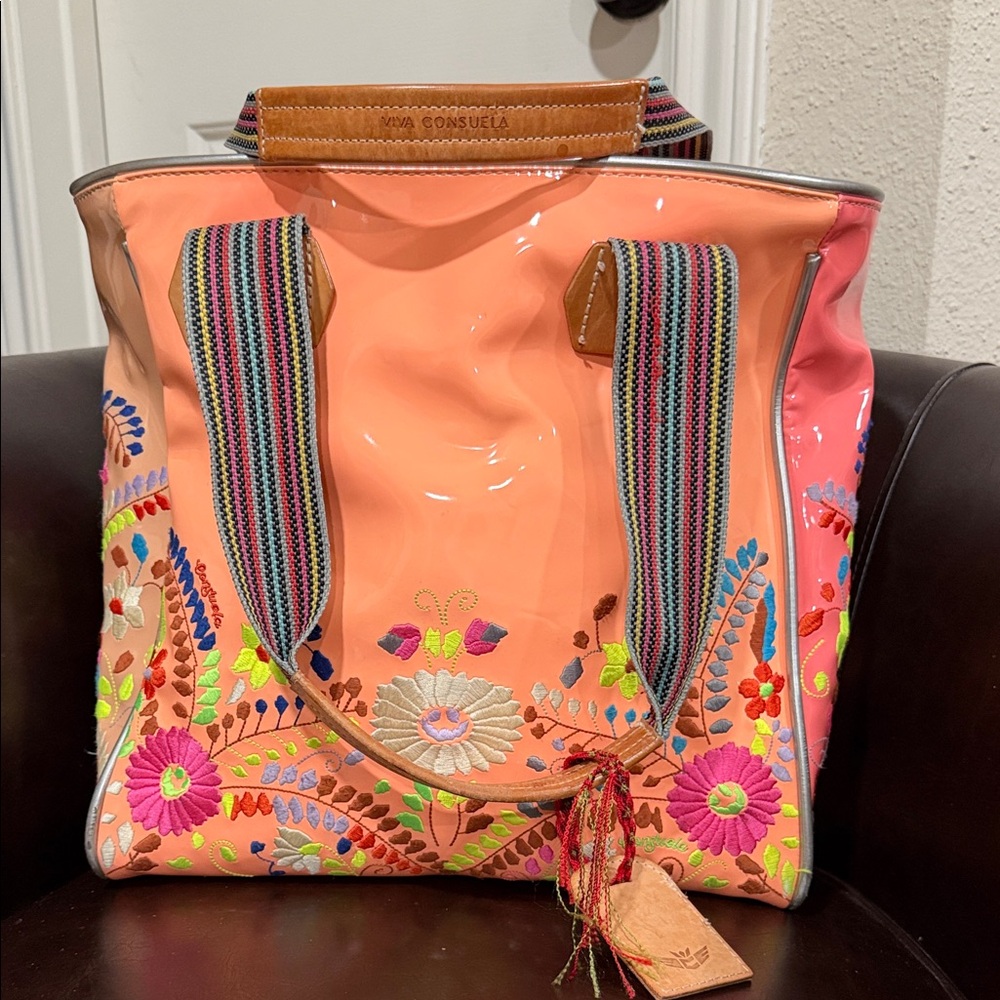 Consuela Coral Floral Embroidered Tote